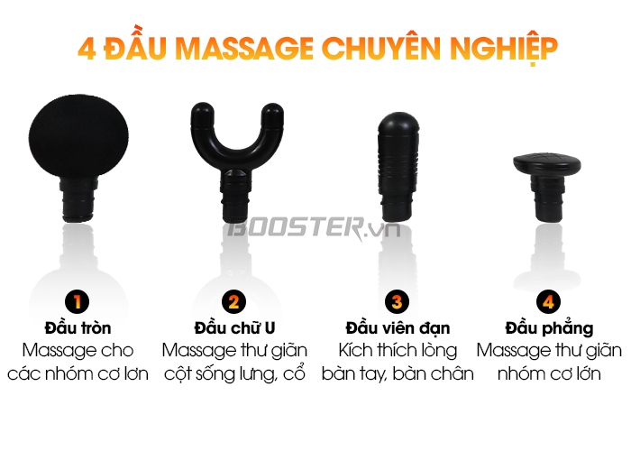 Súng masage giãn cơ kèm 4 đầu chuyên nghiệp Booster Mini V3