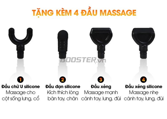 Súng masage giãn cơ tặng kèm 4 đầu massage Booster Mini V3