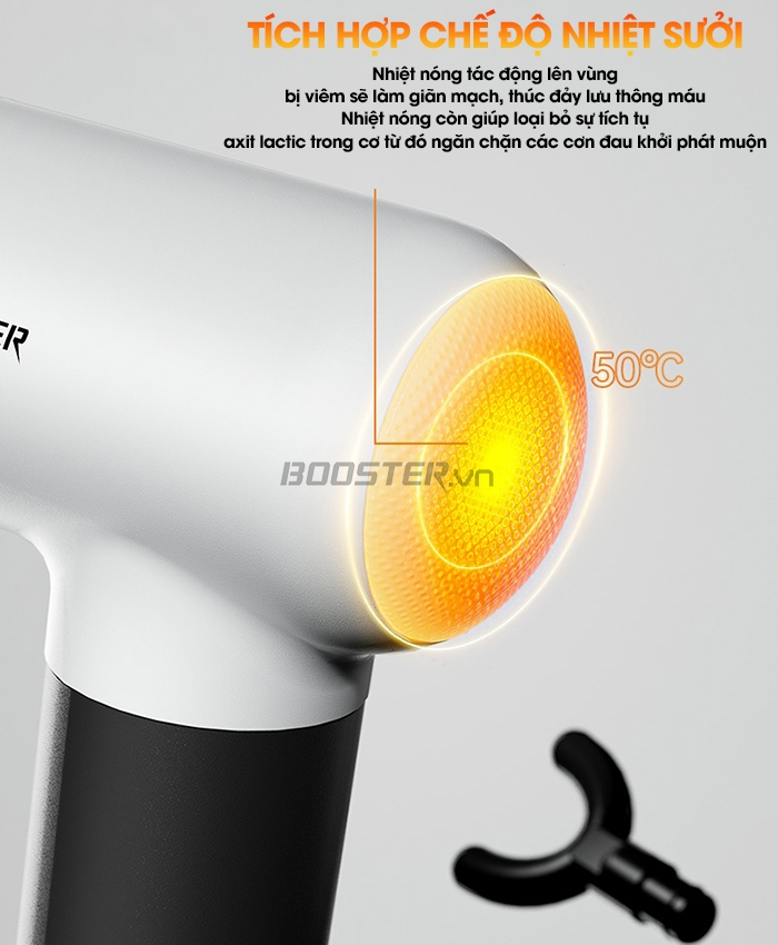 Súng massage cầm tay tích hợp đầu nhiệt sưởi ấm cơ Booster Mini V3