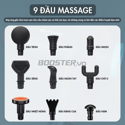 Súng massage cầm tay Booster M2-B – 9 đầu cảm biến lực đấm AI 120W